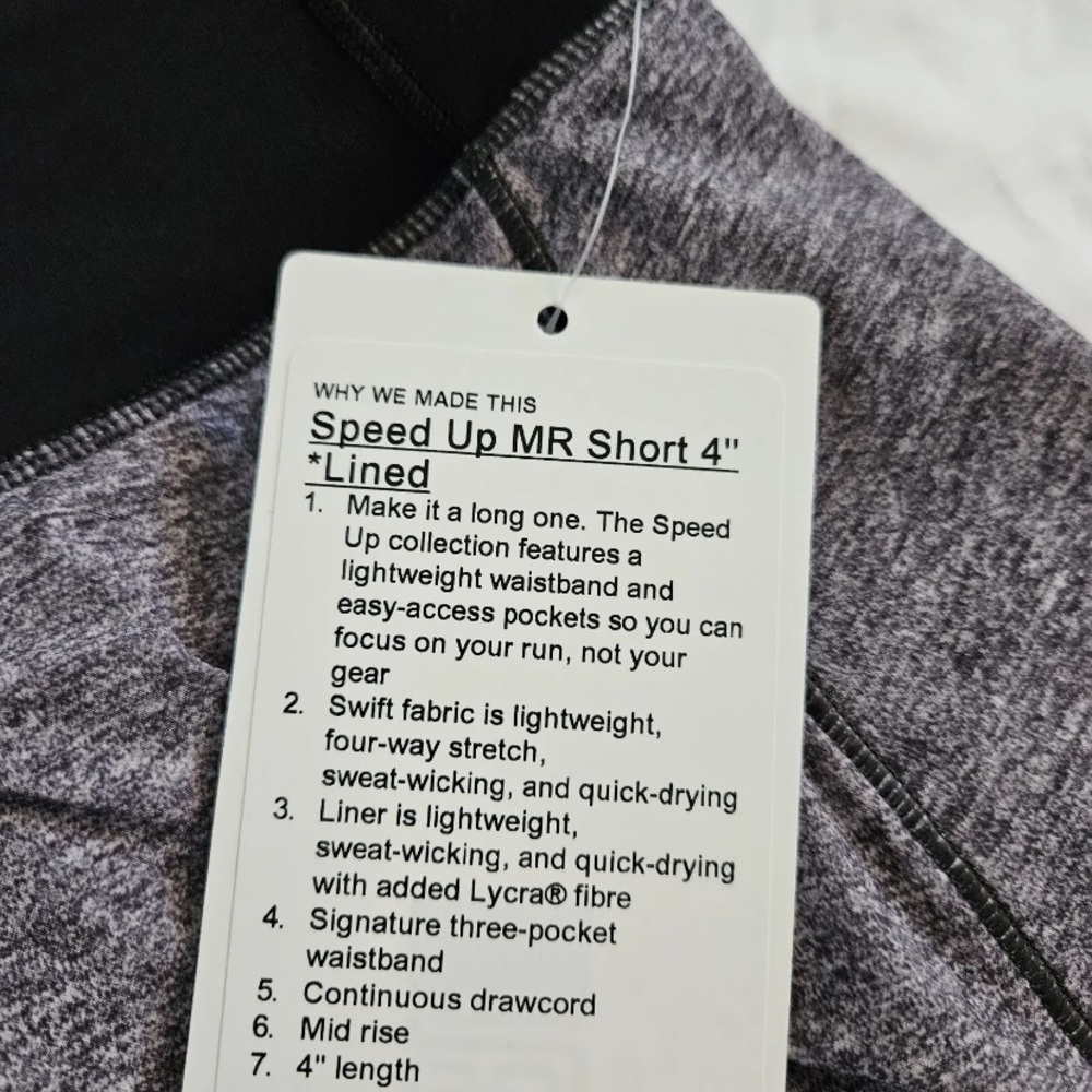 Lululemon Speed Up MR Lined Short 4" Grwy Black MBHL LW7AVNT Women's Size 4 - Picture 2 of 6